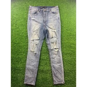 Womens Express 10R Super High Rise Ripped Legging Ankle Jeans Stretch Blue Denim